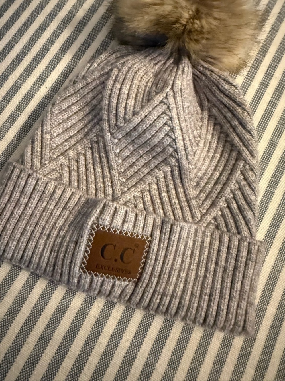 C.C. Exclusives Ribbed Knit Beanie in Light Gray